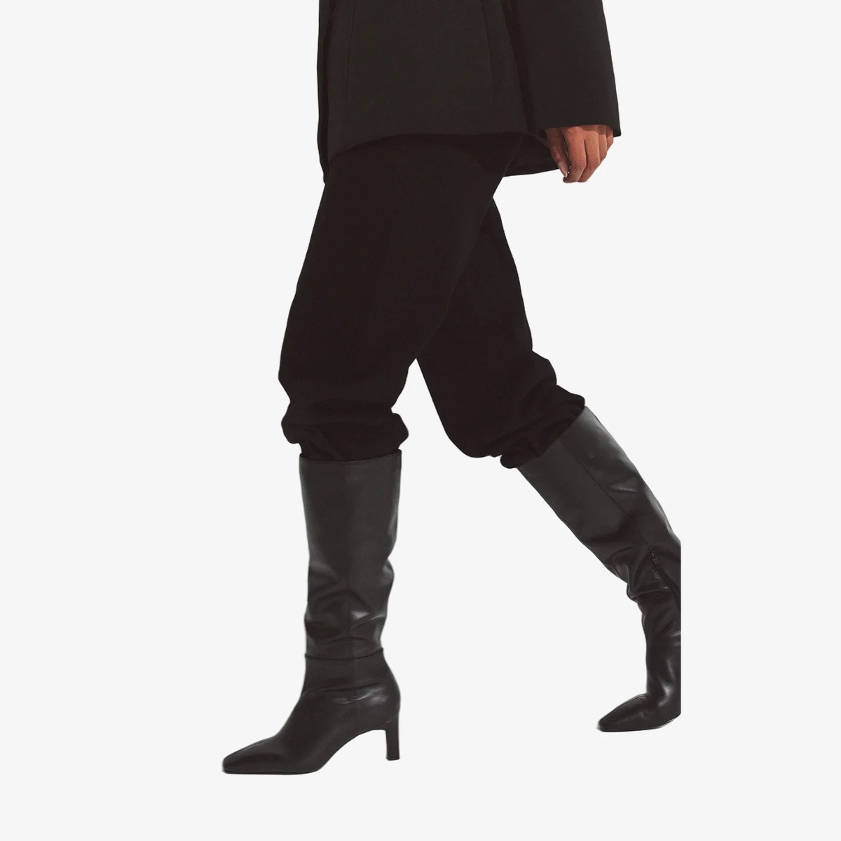 Square-Toe Leather Knee-High Boots ხედი 2