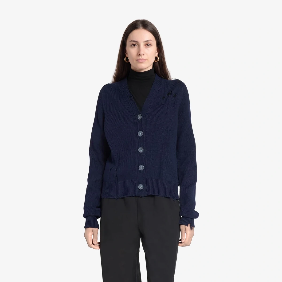 Maison Margiela Distressed Knit Cardigan in Navy