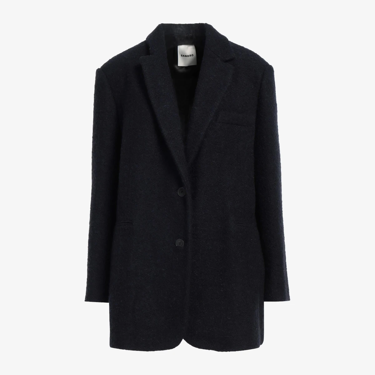 Sandro Bouclé Wool Single-Breasted Coat in Navy