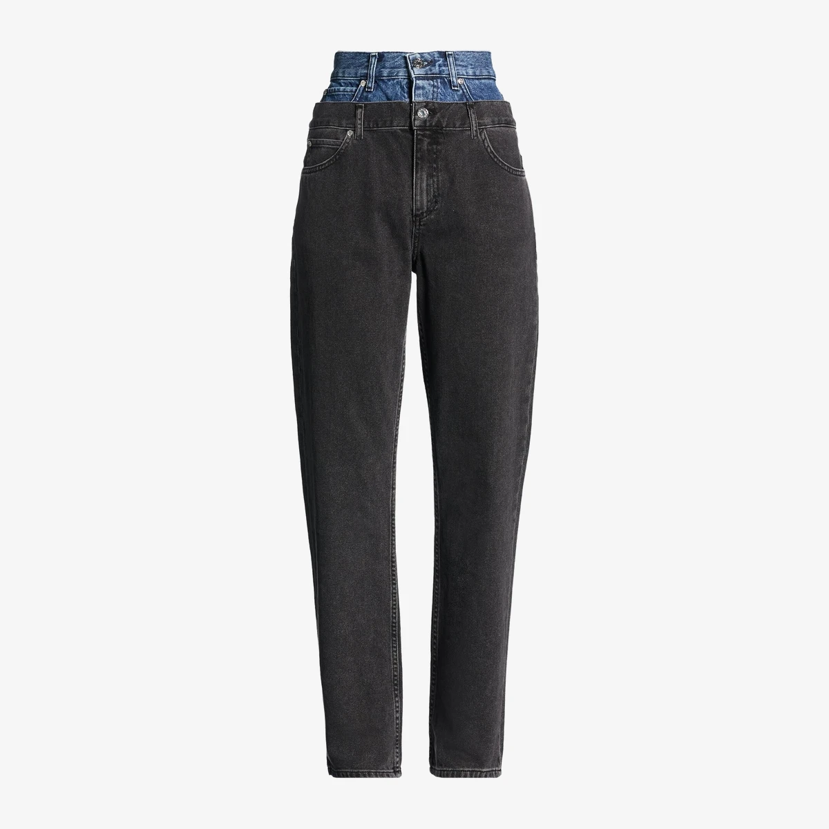 Sandro Layered Waistband Straight-Leg Jeans in Black