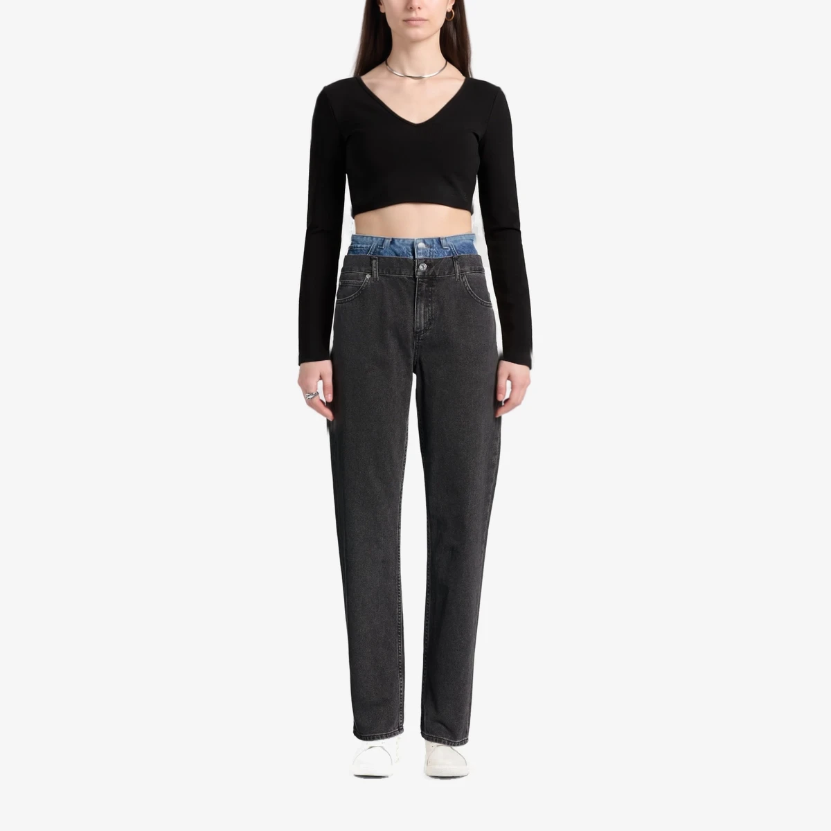 Layered Waistband Straight-Leg Jeans ხედი 2