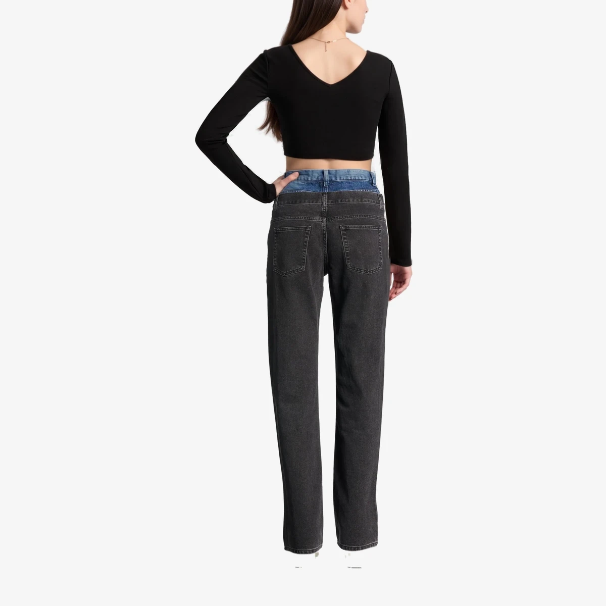 Layered Waistband Straight-Leg Jeans ხედი 3