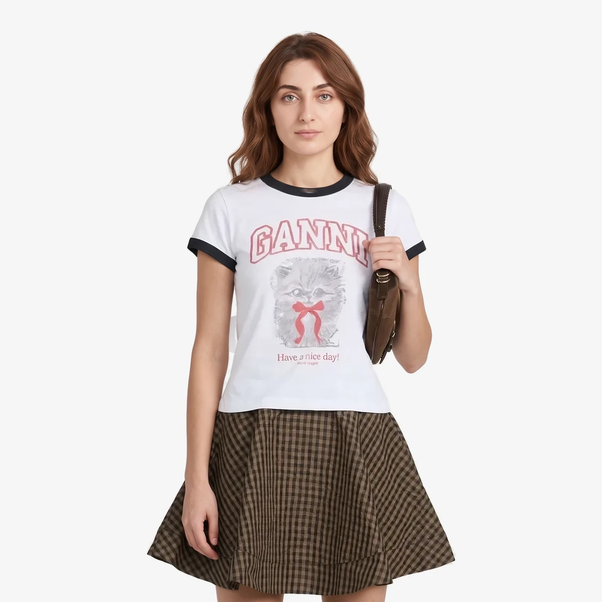 GANNI White Cropped Kitty T-shirt in White