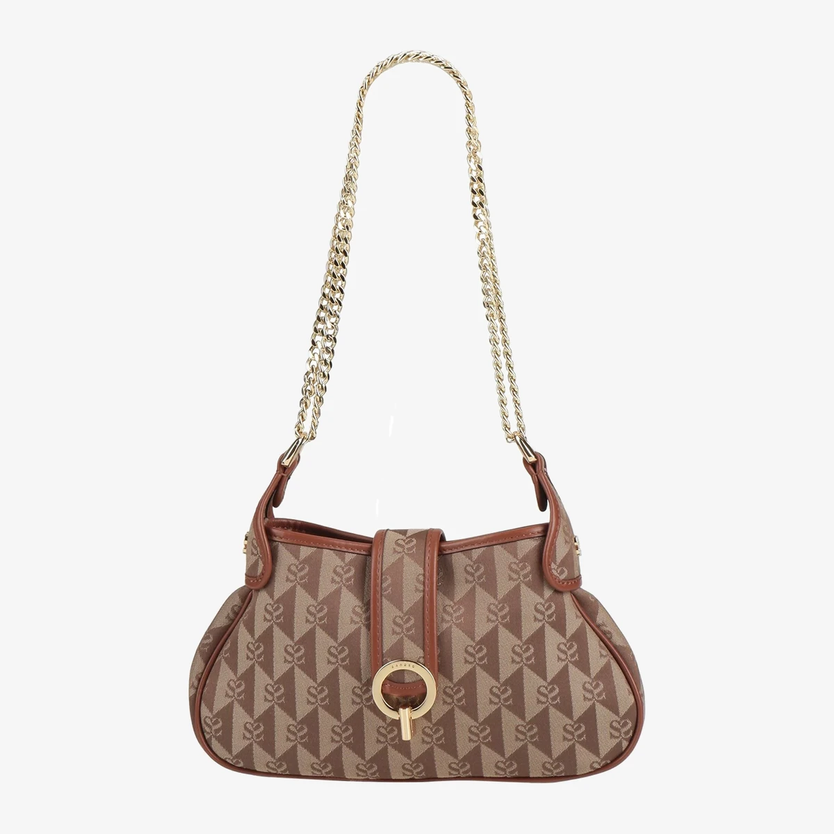 Sandro Monogram Chain Shoulder Bag in Brown