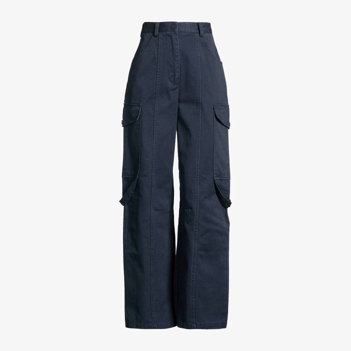 Sandro High-Waist Gabardine Cargo Trousers in Navy