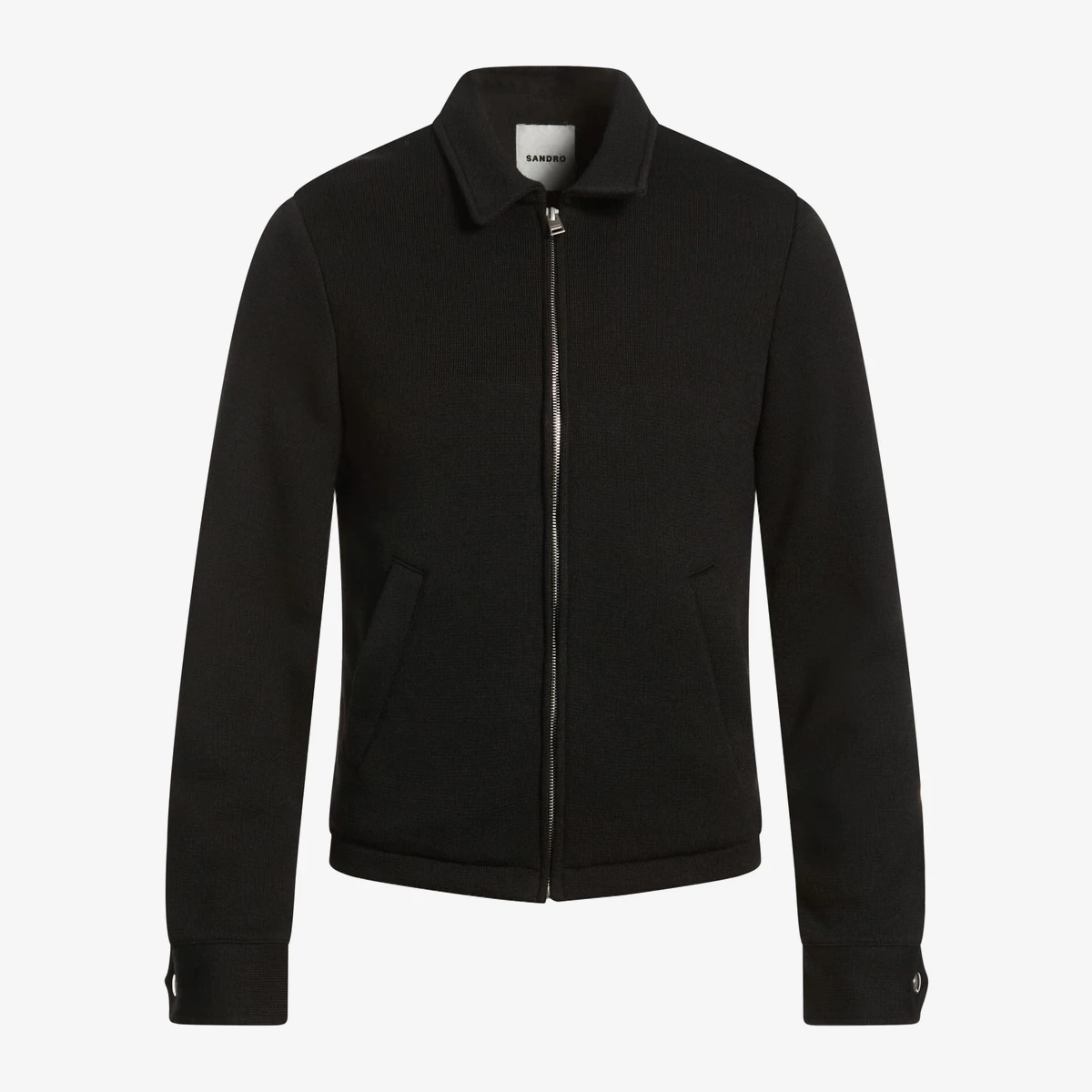 Sandro Knit Zip Jacket in Black
