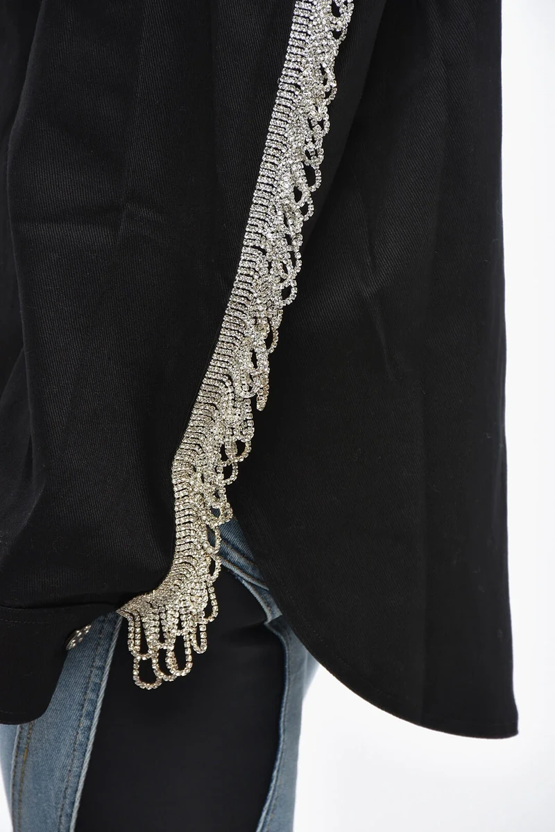 Twill Oversize-Fit Overshirt with Jewel Details ხედი 3