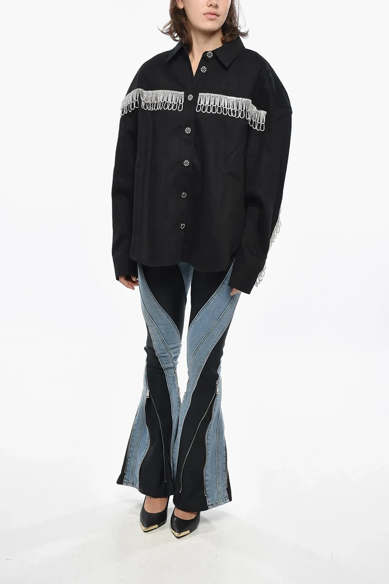 Twill Oversize-Fit Overshirt with Jewel Details ხედი 4