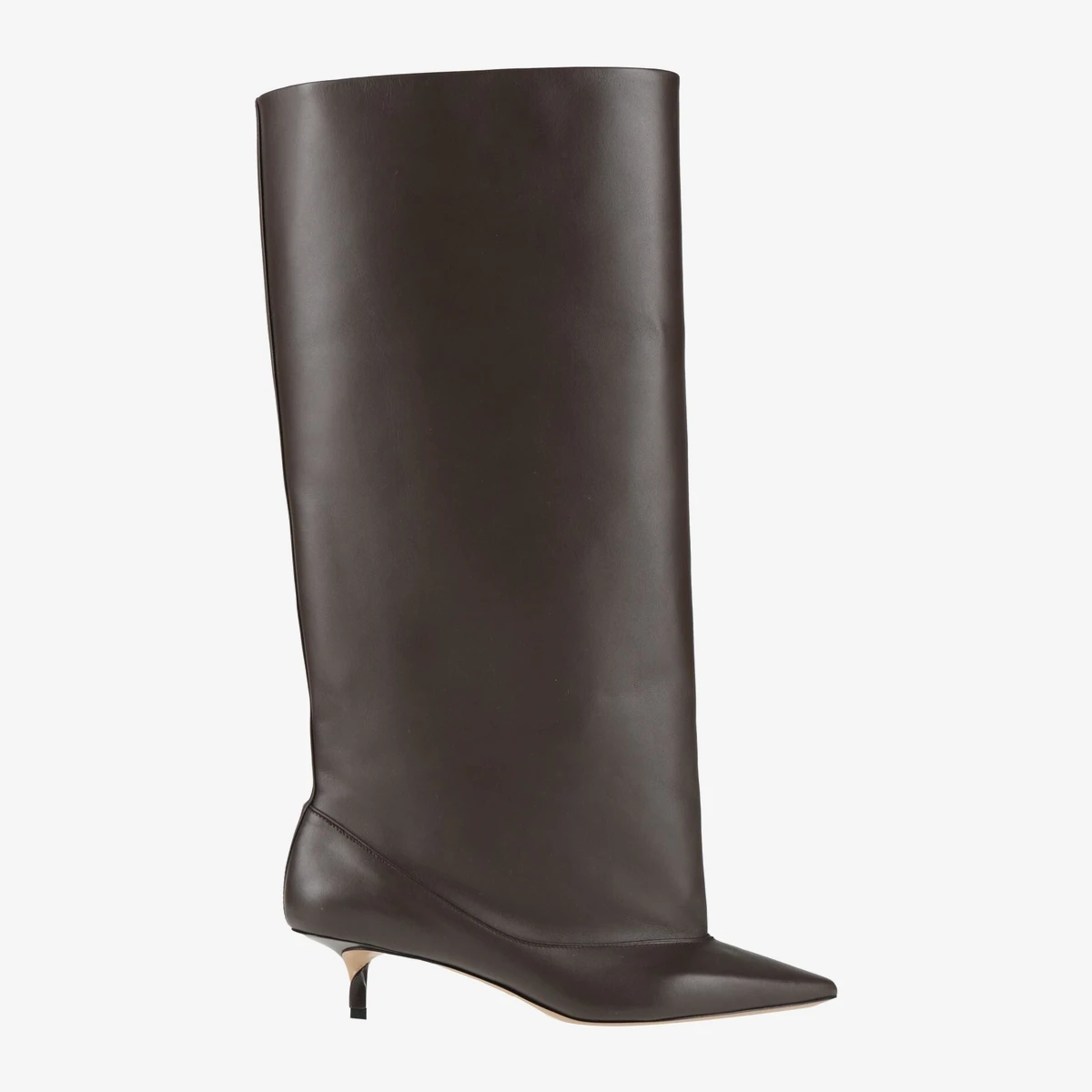 Jacquemus Wide-Shaft Kitten-Heel Leather Boots in Dark Brown