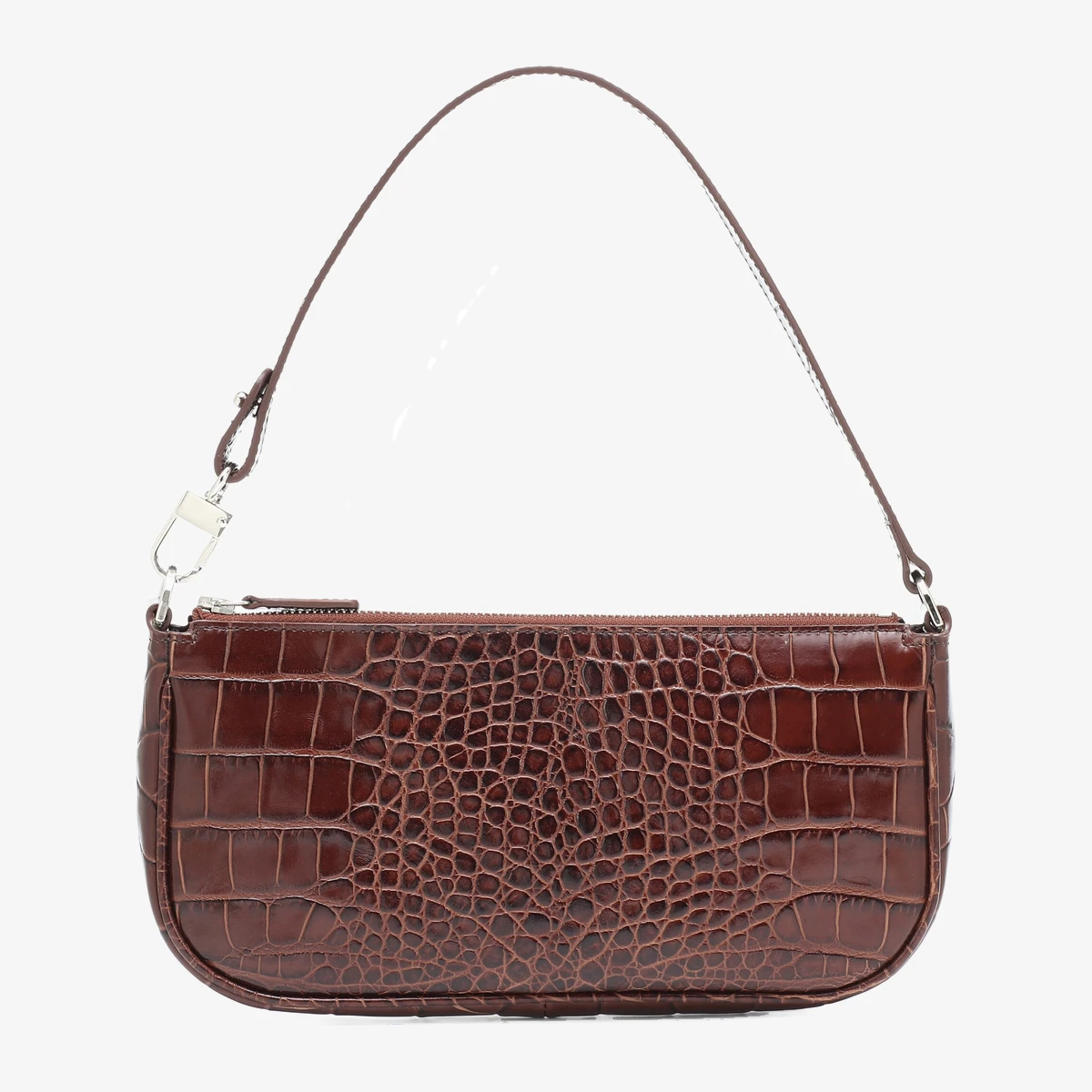 By Far Rachel Croc-Embossed Leather Shoulder Bag in Brown