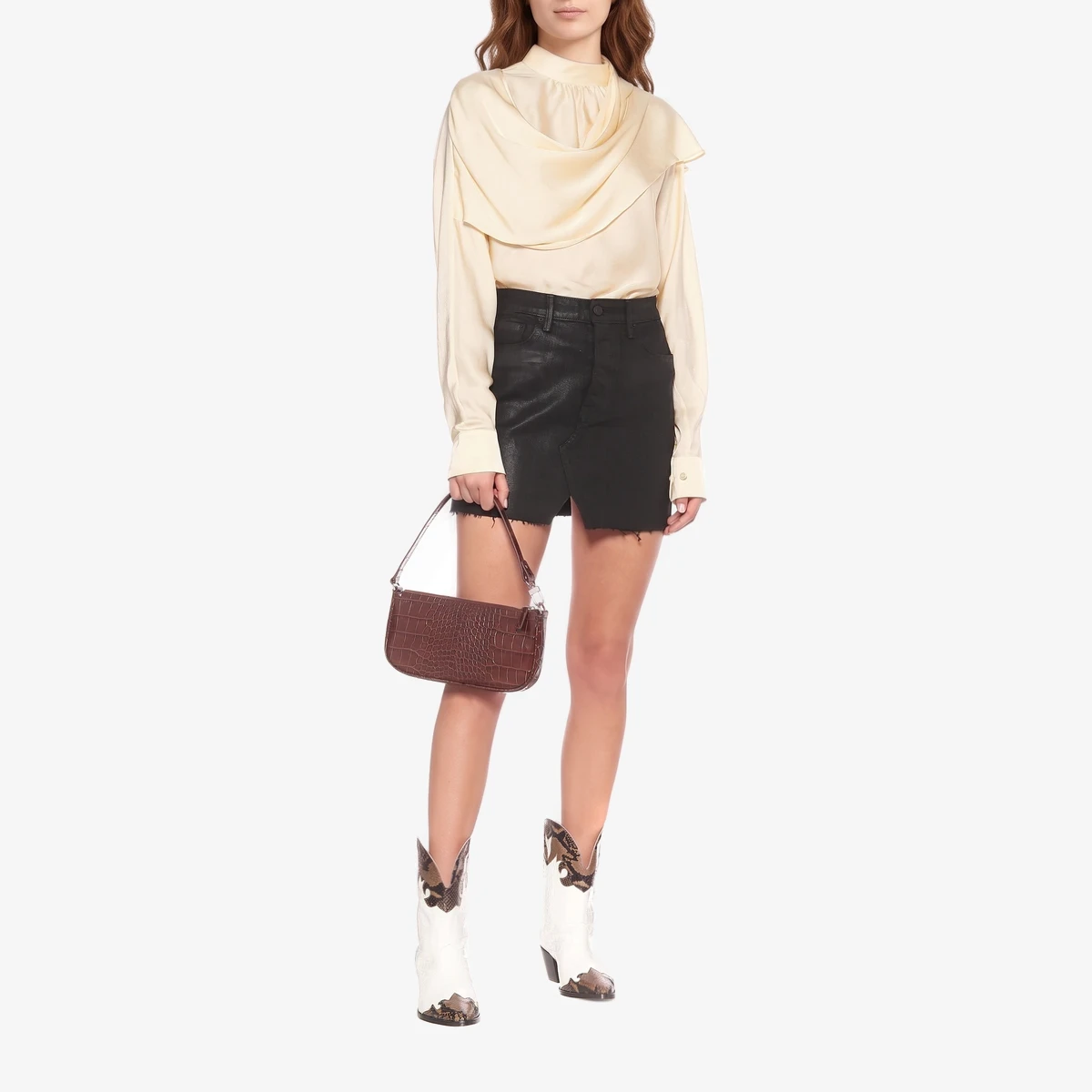 Rachel Croc-Embossed Leather Shoulder Bag ხედი 4