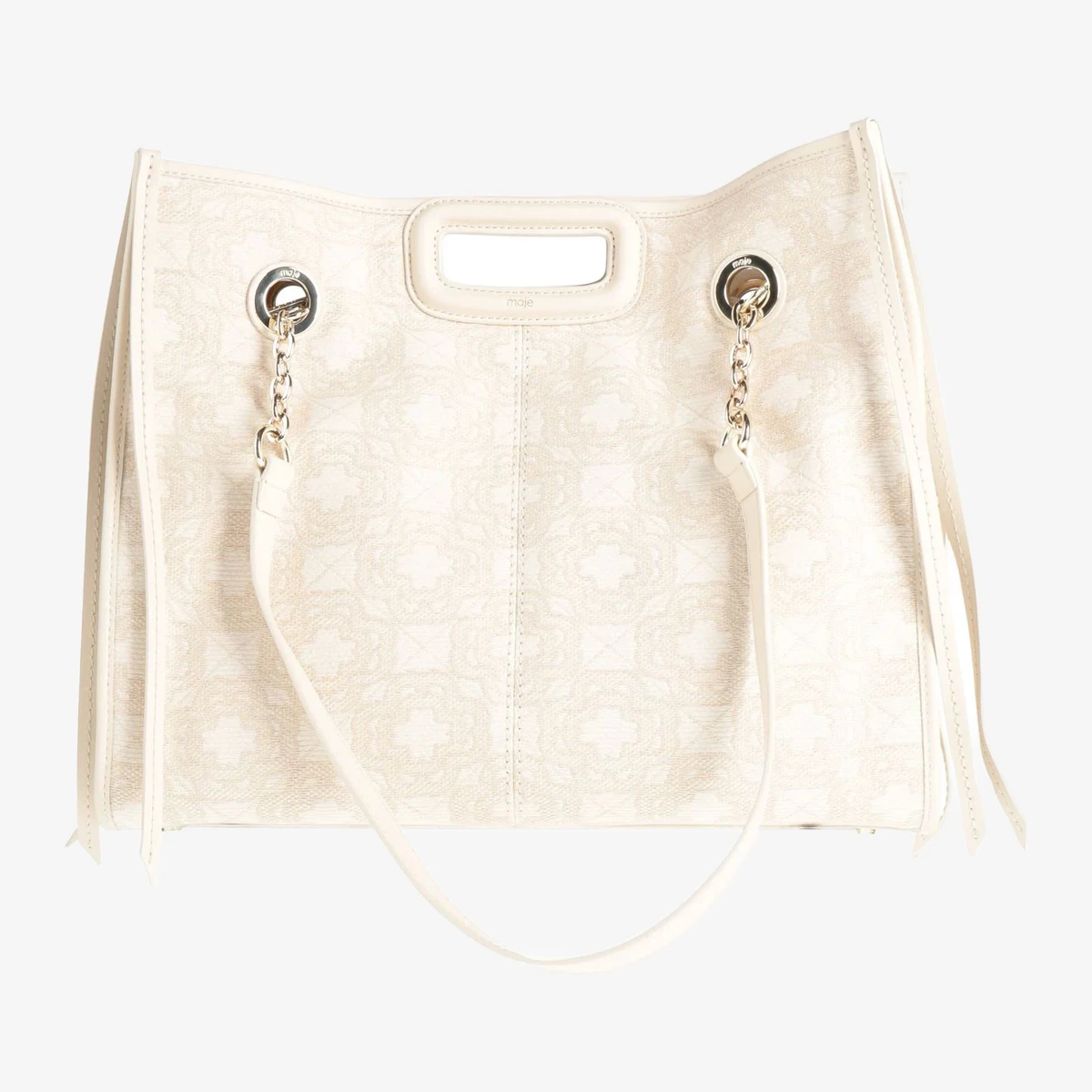 Maje M Logo Jacquard Tote in Cream