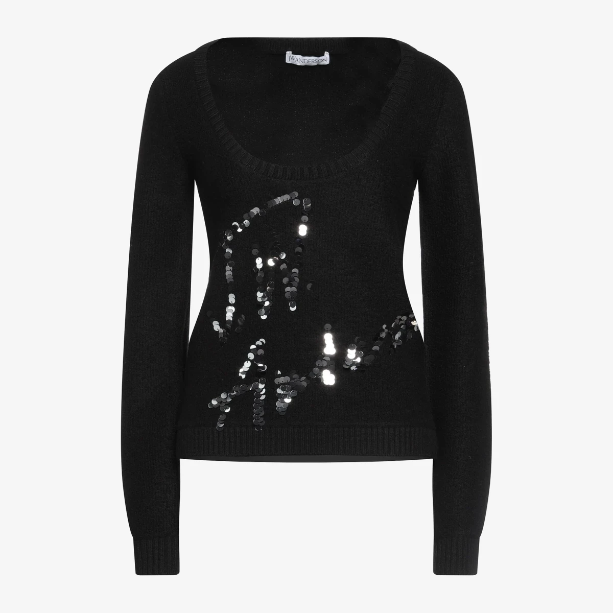 J.W.Anderson Sequin Logo Scoop-Neck Sweater — შავი