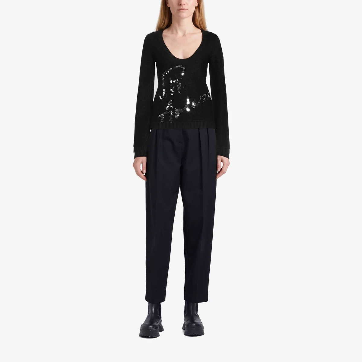 Sequin Logo Scoop-Neck Sweater вид 2
