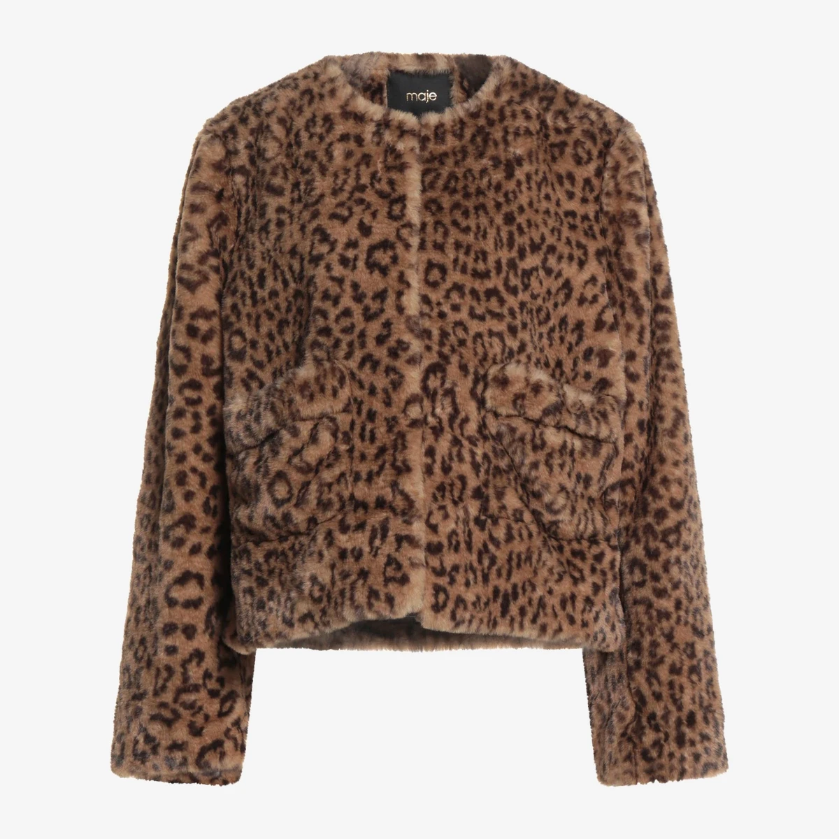 Maje Leopard Print Faux Fur Jacket in Brown