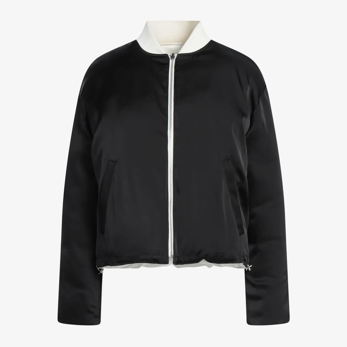 Maje Reversible Satin Bomber Jacket in Black