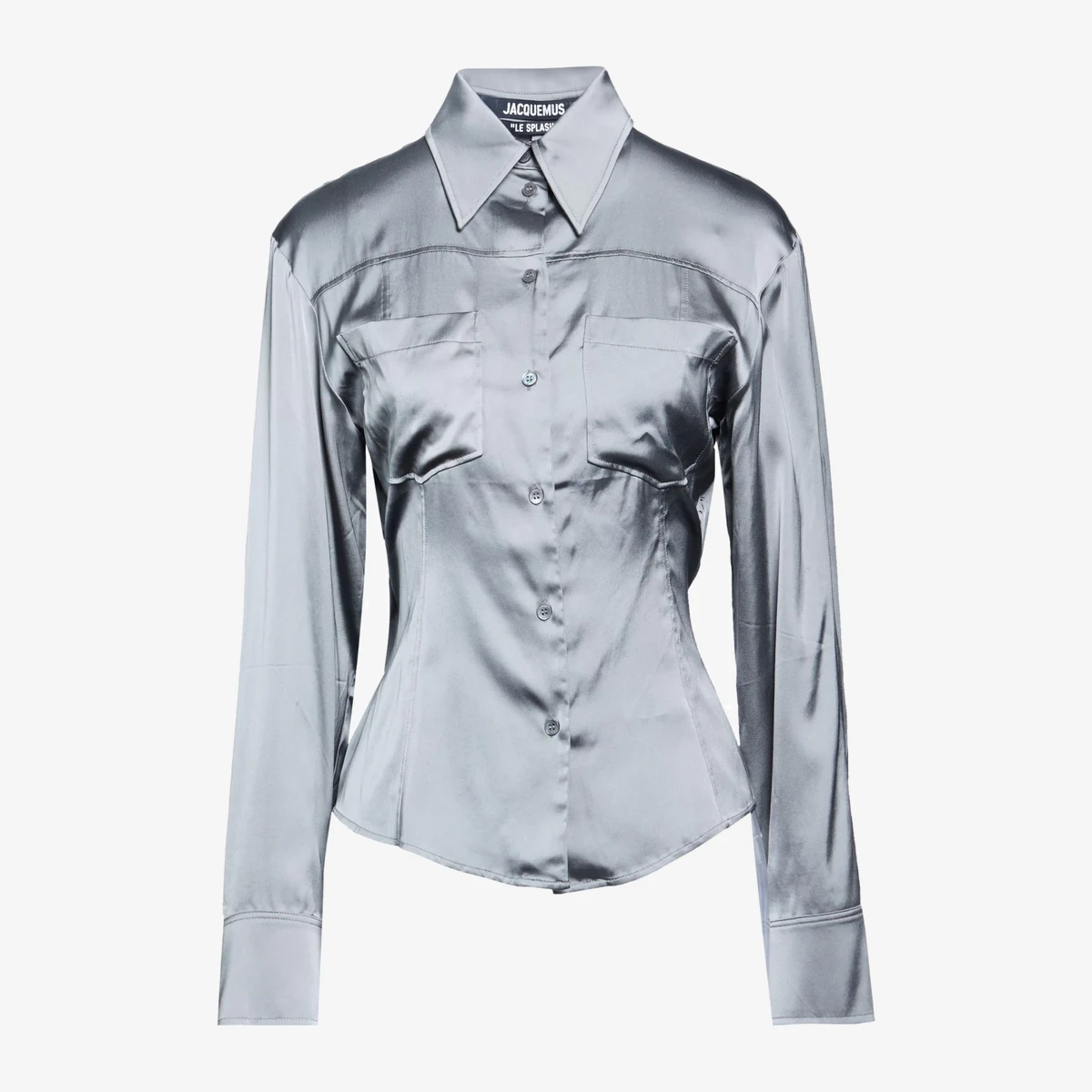 Jacquemus Open-Back Satin Shirt in Grey