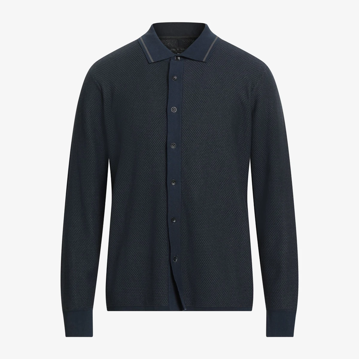 Rag & Bone Textured Knit Polo Cardigan in Navy