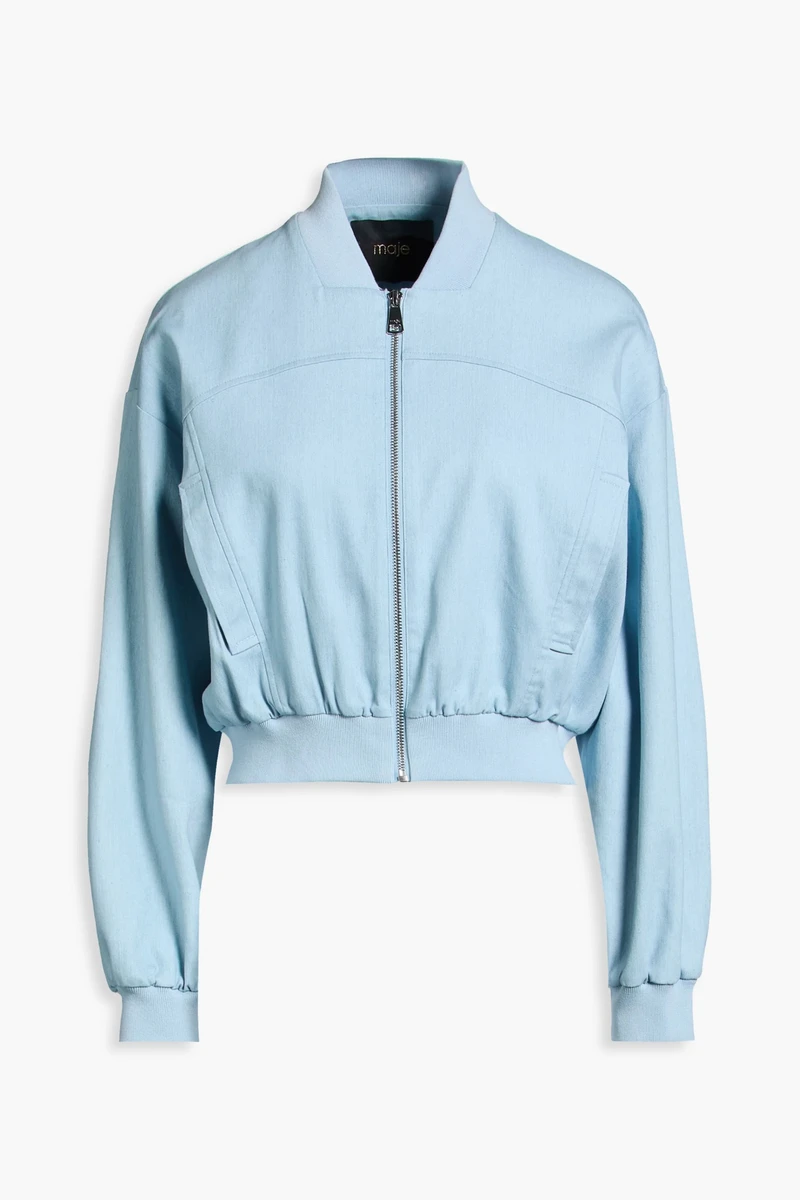 Maje Faded Denim Bomber Jacket in Denim Blue