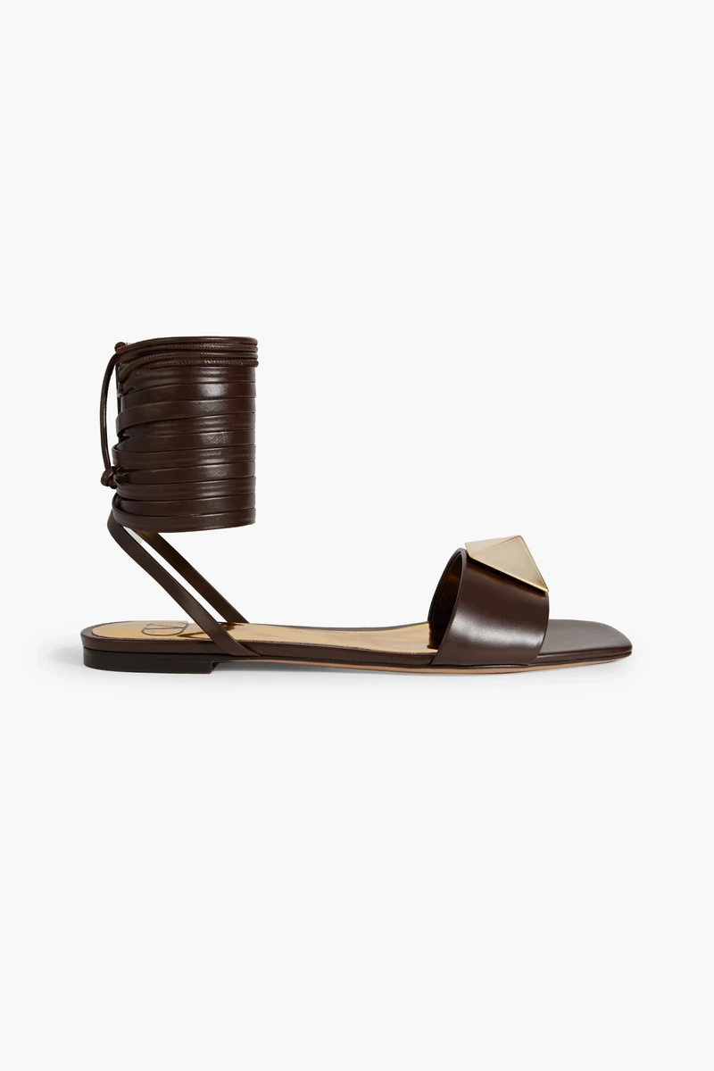 Valentino Garavani One Stud Leather Sandals in Dark Brown