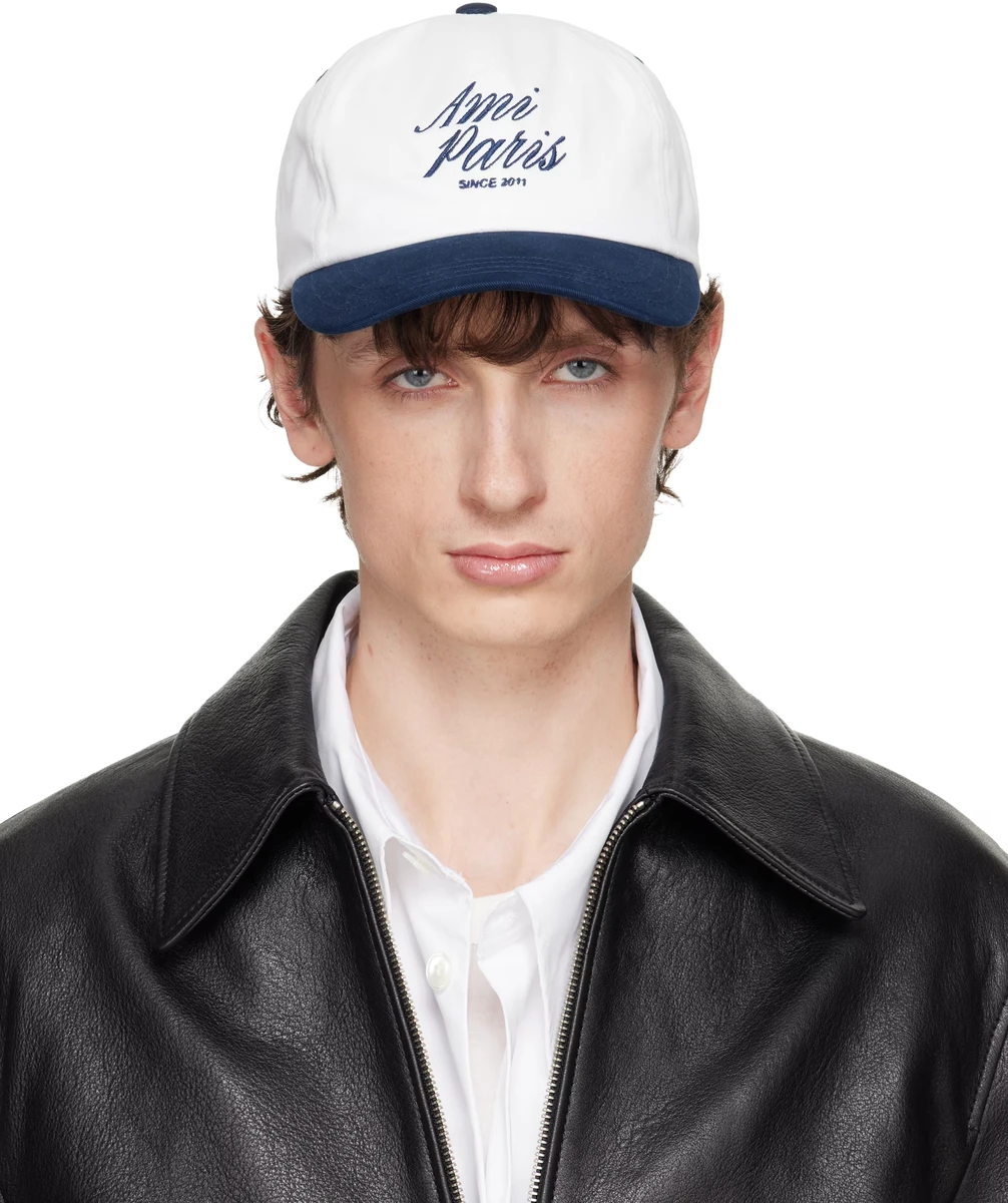 AMI Paris Navy & White Bicolor Cotton 'Ami Paris' Cap in Navy