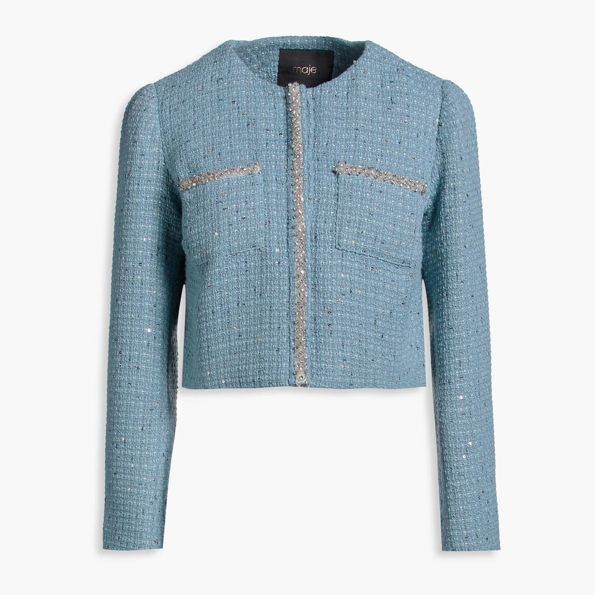 Maje Cropped embellished tweed jacket in Blue