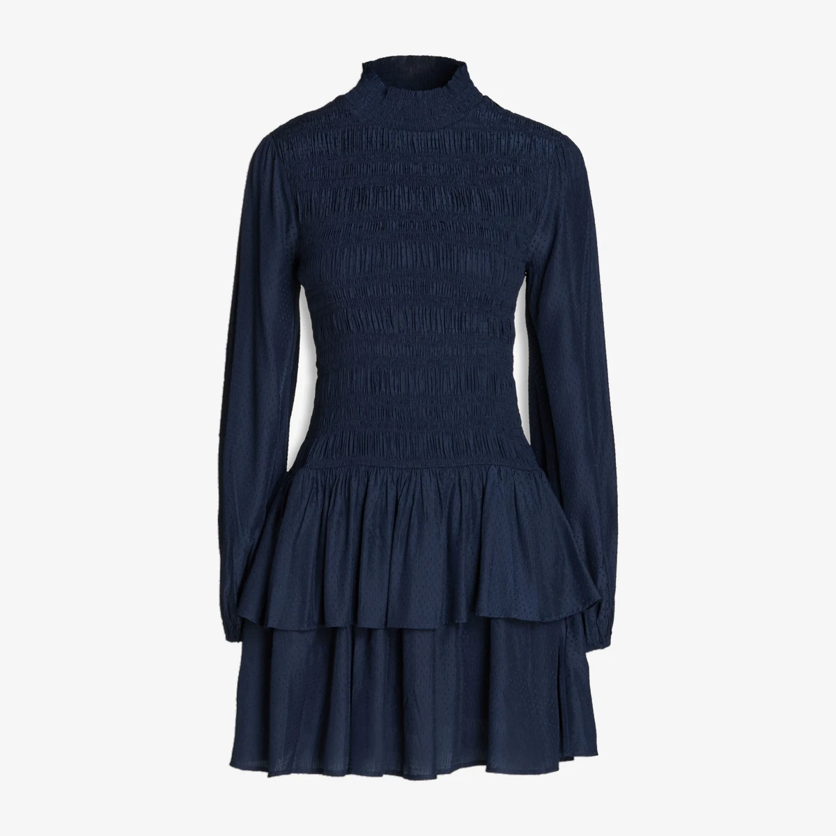 Maje Shirred Ruffled Swiss-dot Mini Dress in Blue