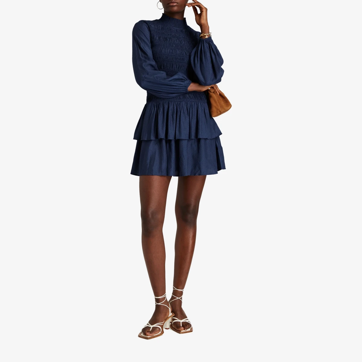 Shirred Ruffled Swiss-dot Mini Dress view 2