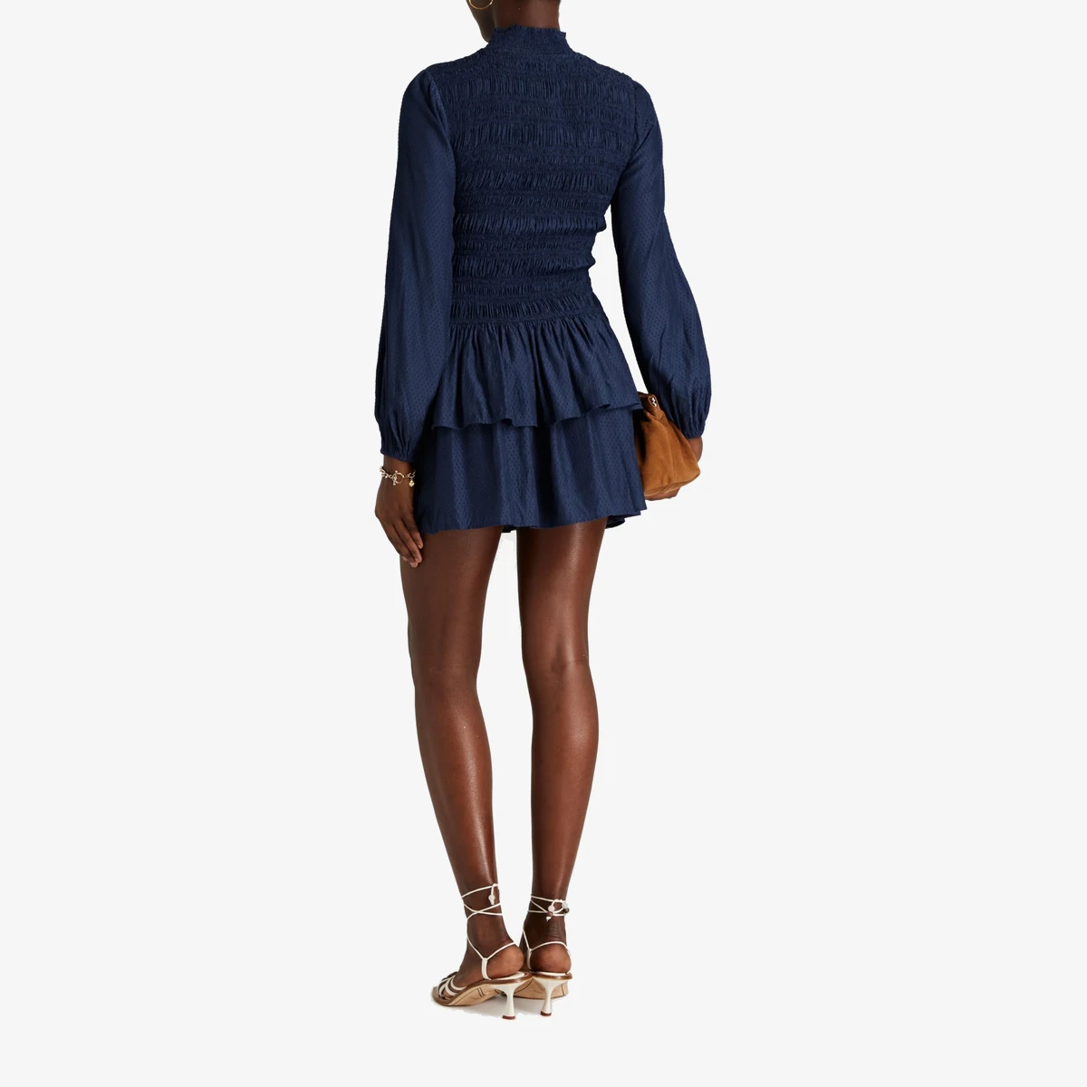 Shirred Ruffled Swiss-dot Mini Dress view 3