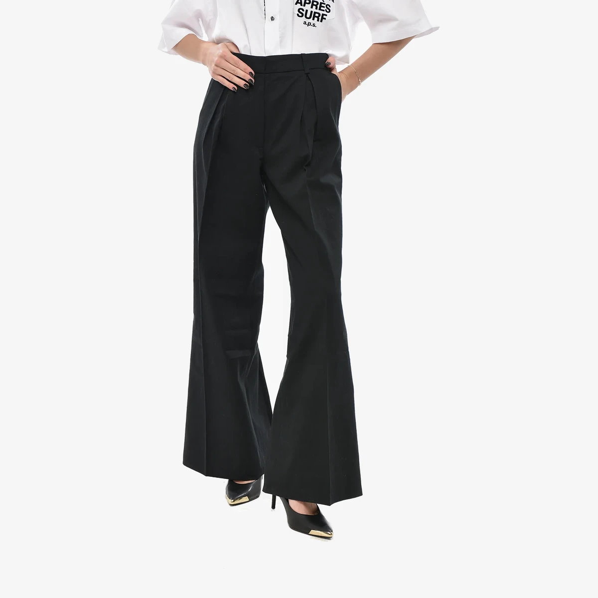 AllSaints Cotton Bootcut Trousers HALLY with 2 Pleats in Black
