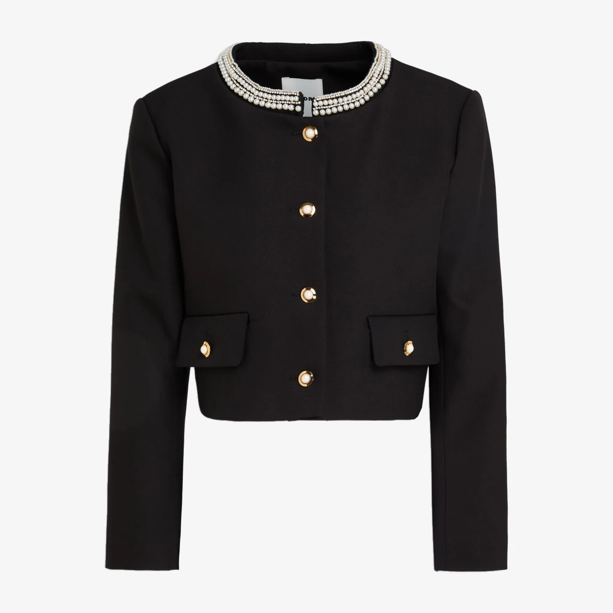 Sandro Faux pearl-embellished crepe jacket in Black