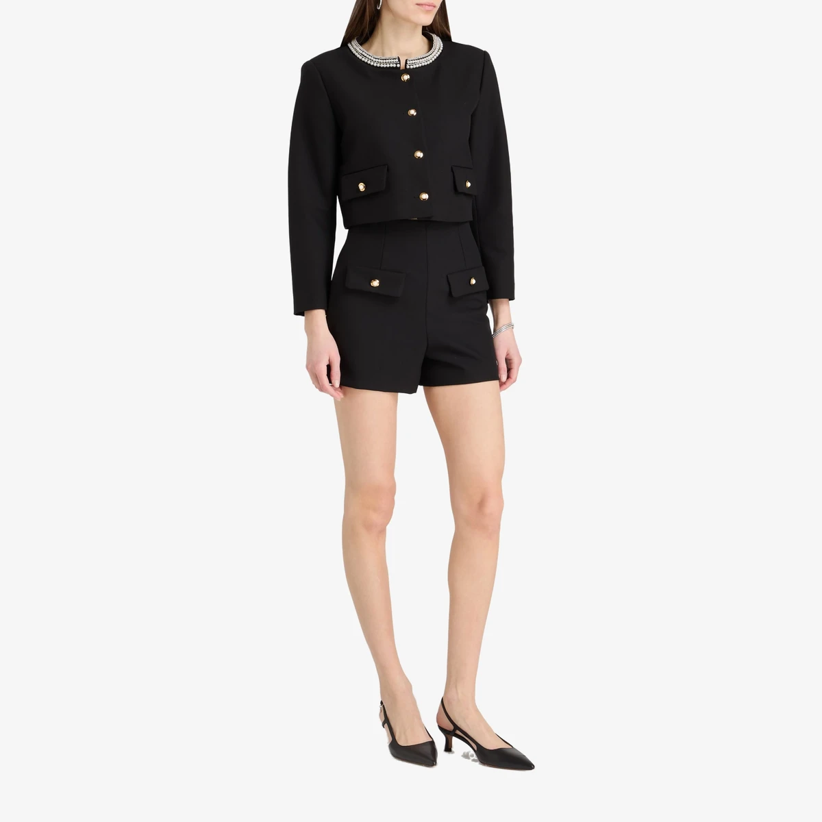 Faux pearl-embellished crepe jacket ხედი 2