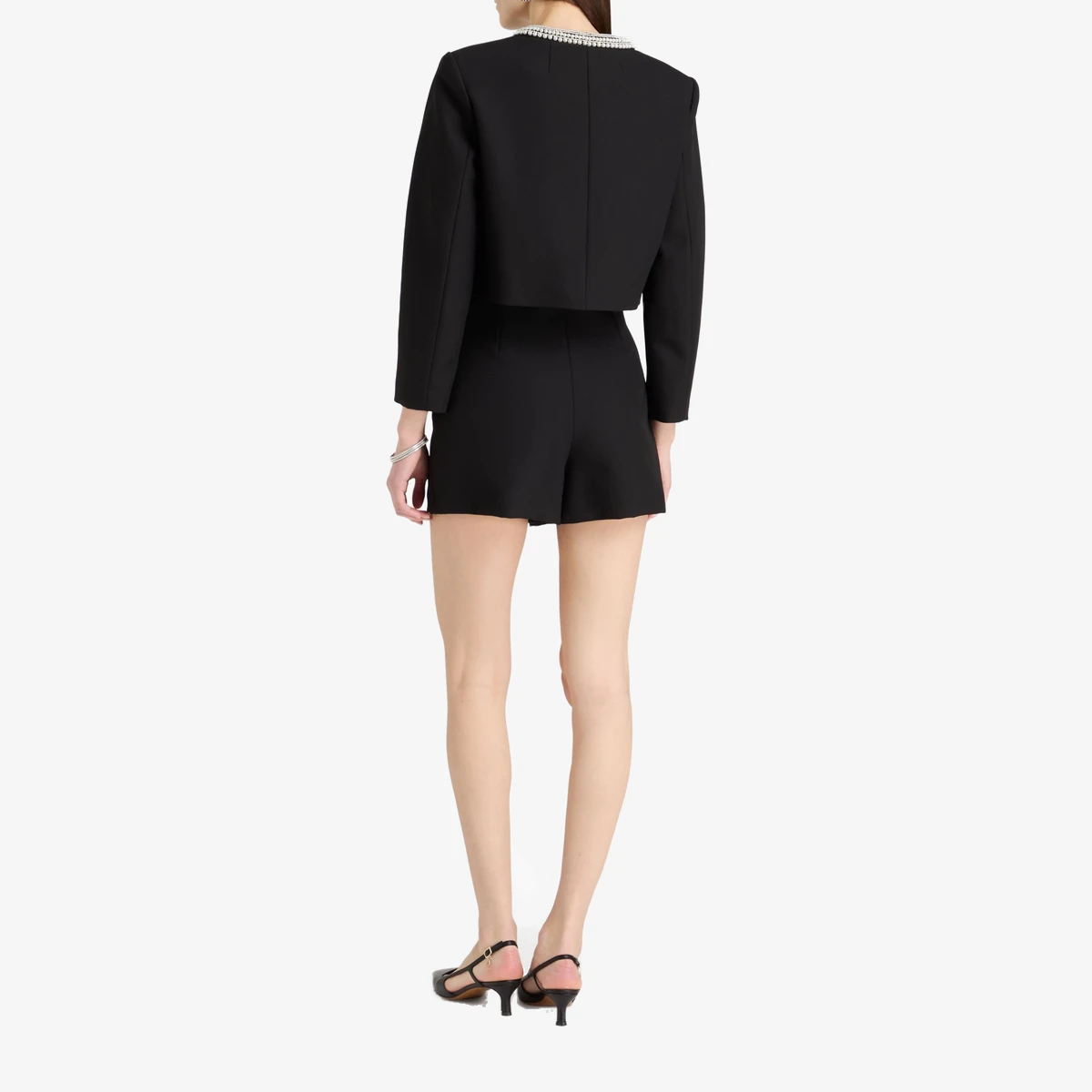 Faux pearl-embellished crepe jacket ხედი 3
