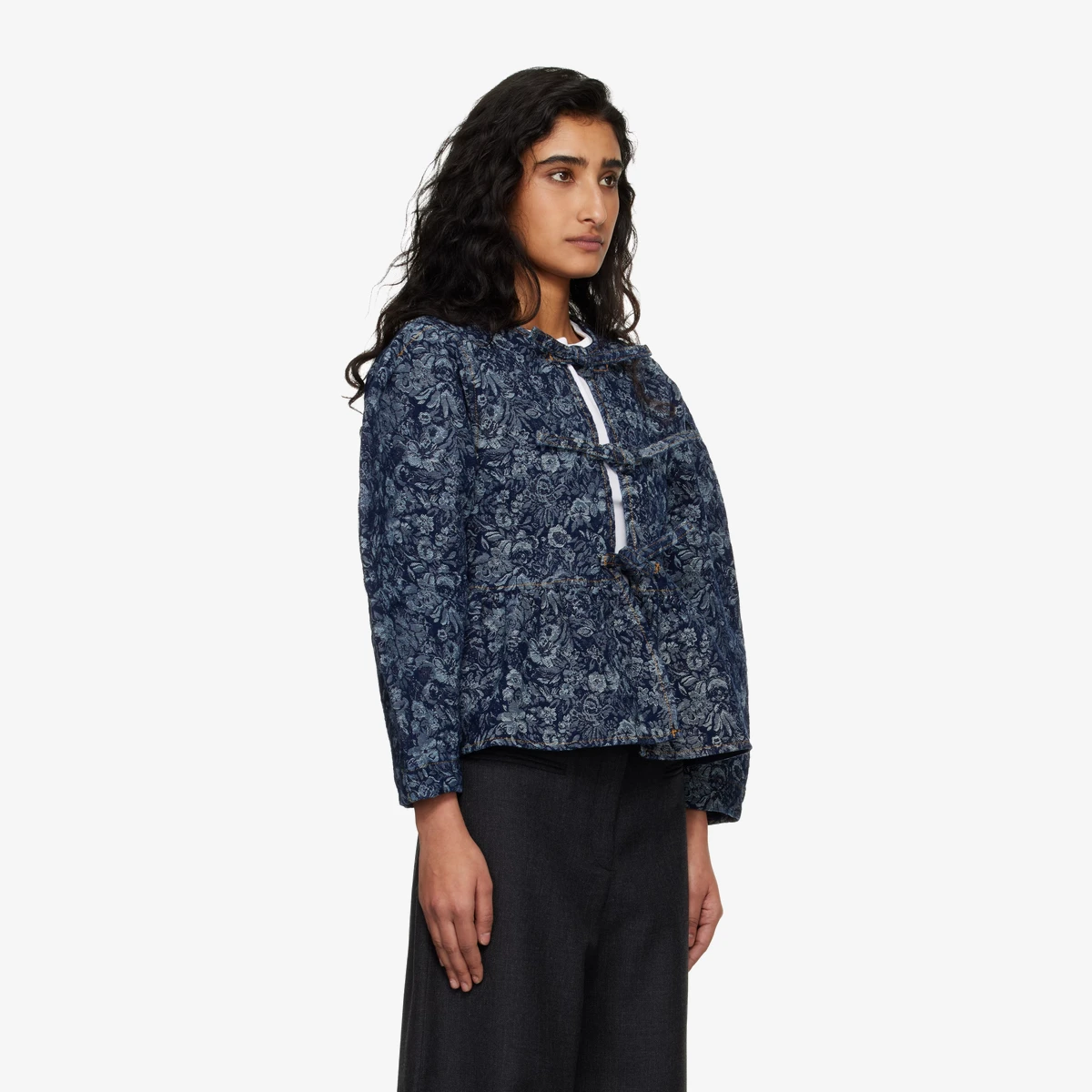 GANNI Blue Tapestry Peplum Denim Blouse in Blue