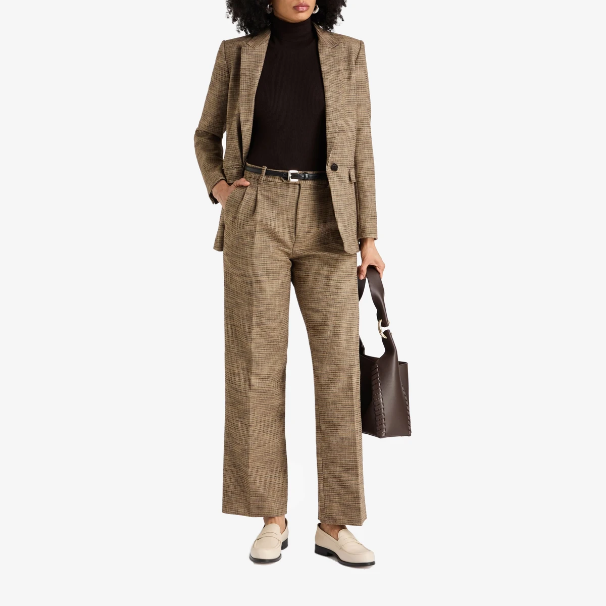 Houndstooth Tweed Straight-Leg Pants view 2