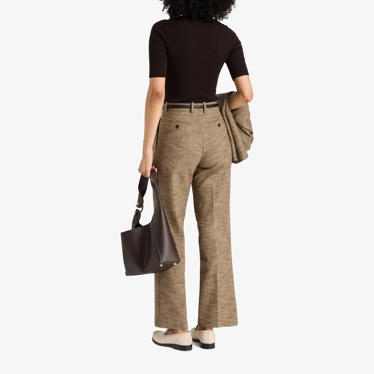 Houndstooth Tweed Straight-Leg Pants view 3