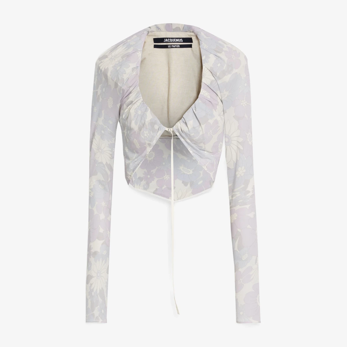 Jacquemus Goccia Cropped Floral-Print Cupro-Blend Top in Purple
