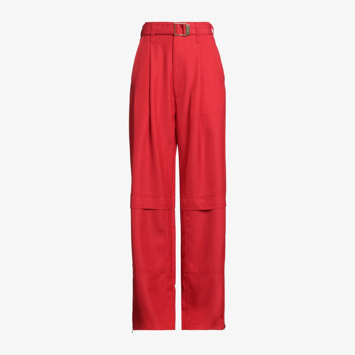 AMI Paris Belted Wide-Leg Wool Trousers in Red