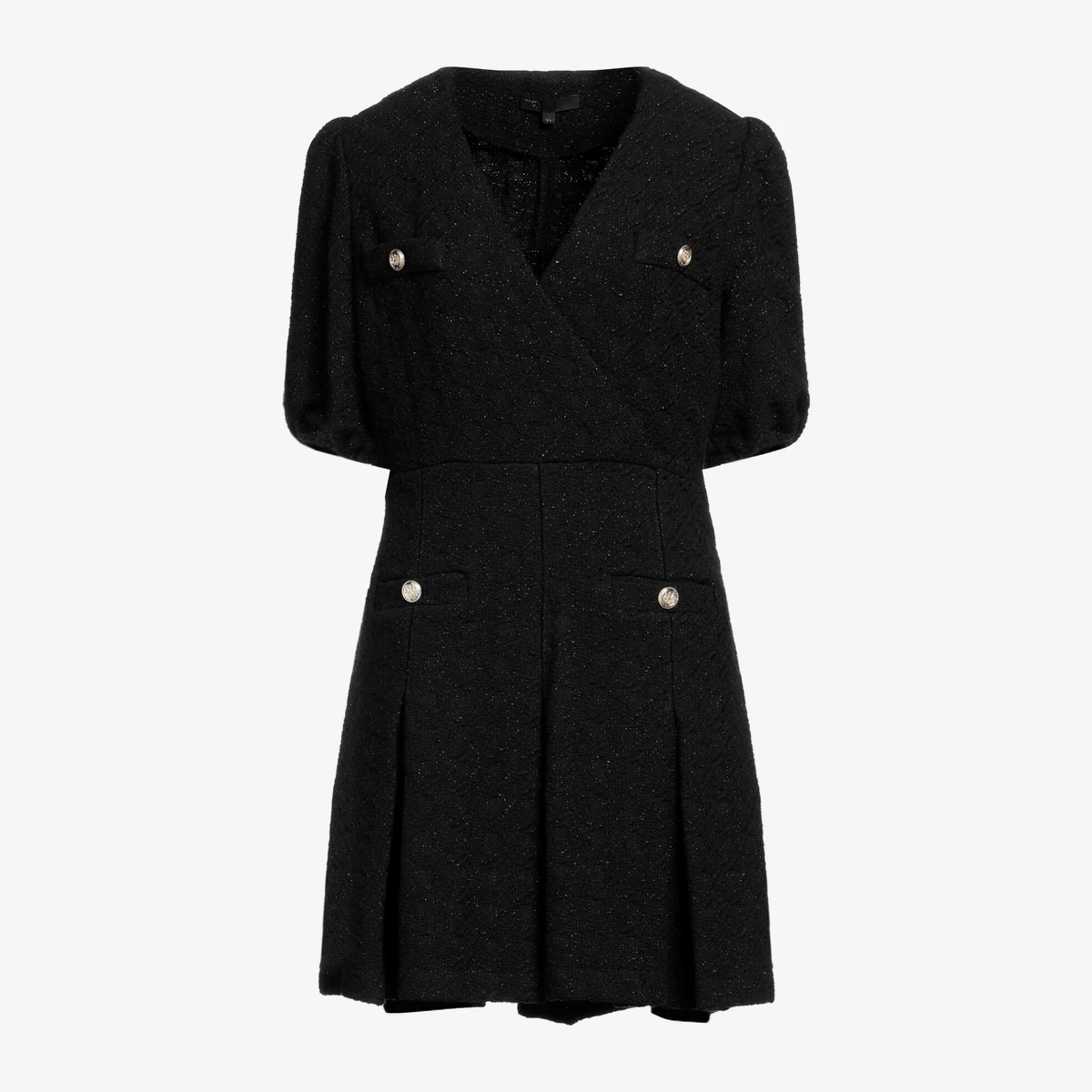 Maje Tweed Wrap-Front Mini Dress in Black