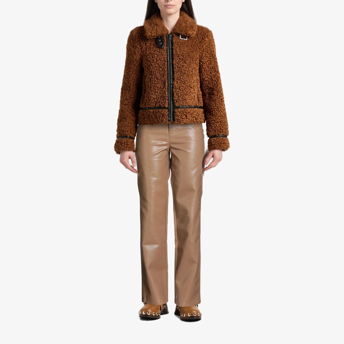 Croc-Embossed Straight-Leg Trousers view 2